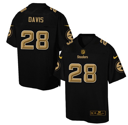 Men's Elite Sean Davis Nike Jersey Black - #28 Pro Line Gold Collection NFL Pittsburgh Steelers
